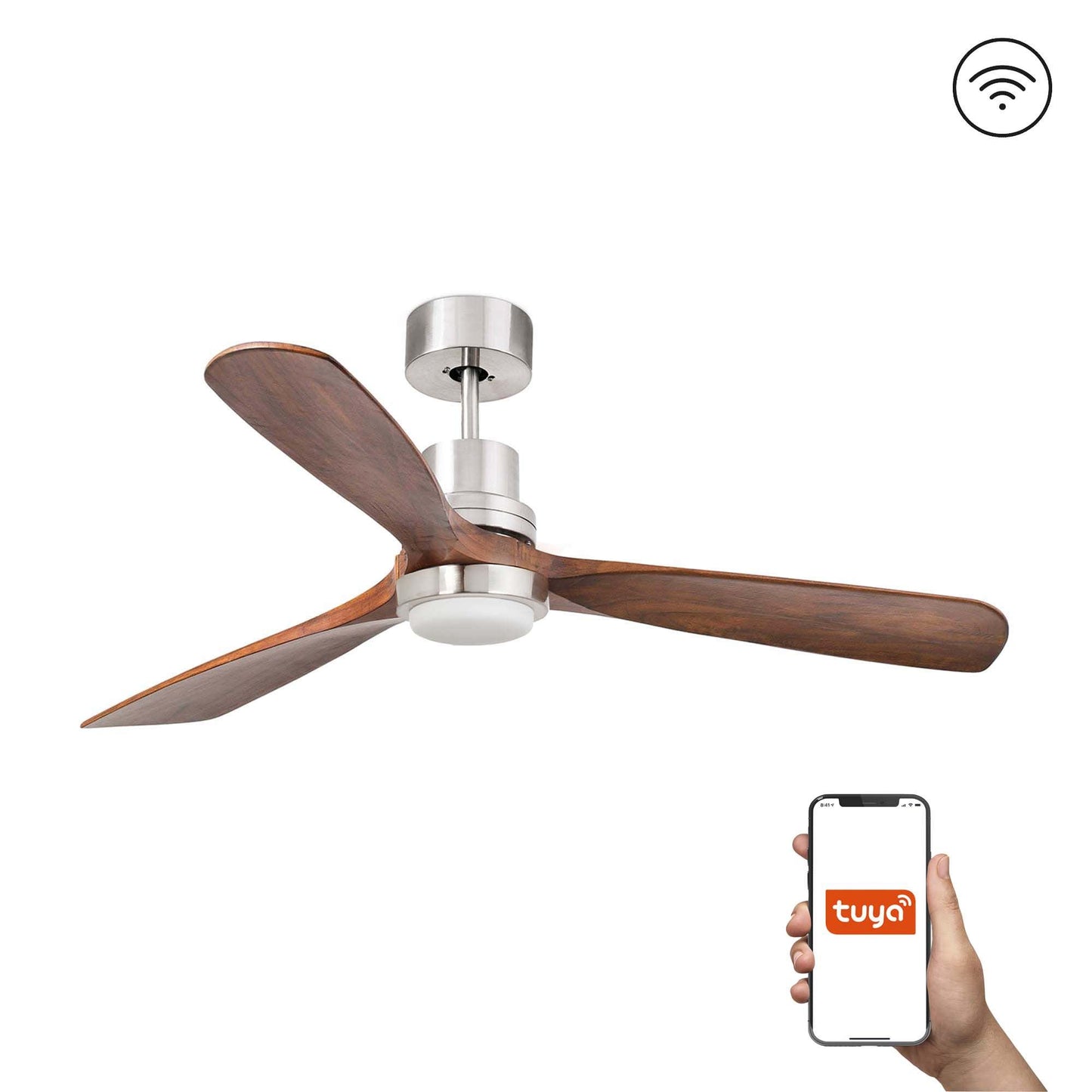 Ventilatore Lantau L LED nichel opaco noce TUYA