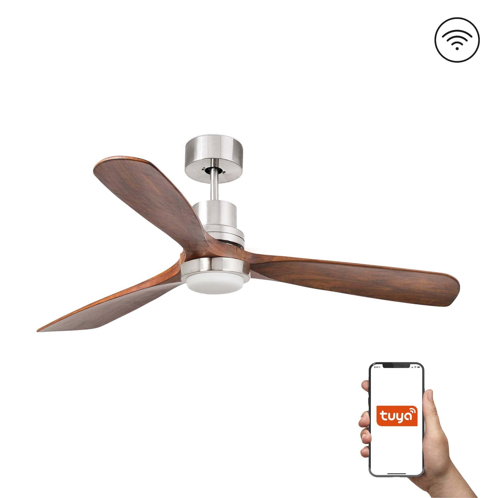 Ventilatore Lantau L LED nichel opaco noce TUYA
