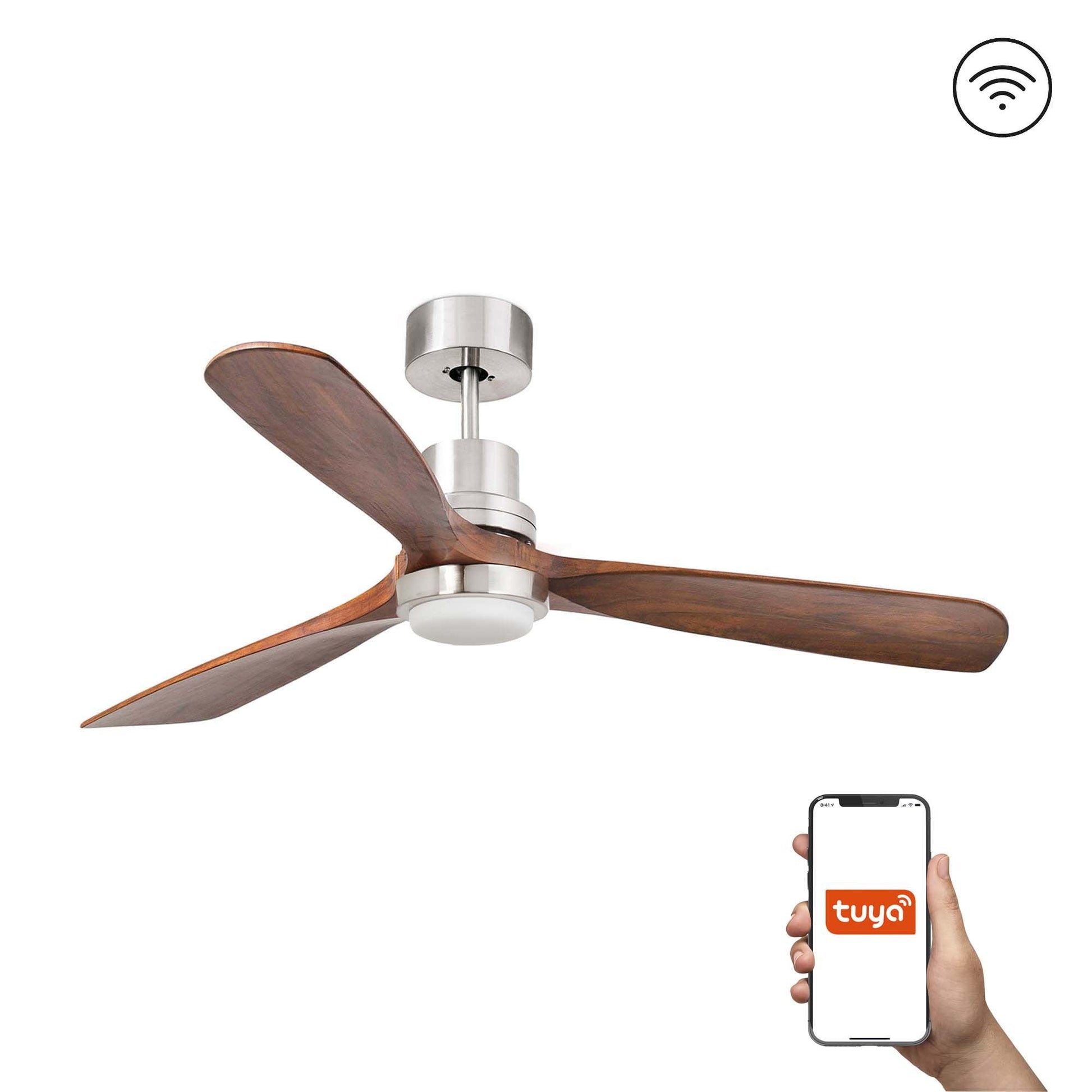 Ventilatore Lantau L LED nichel opaco noce TUYA