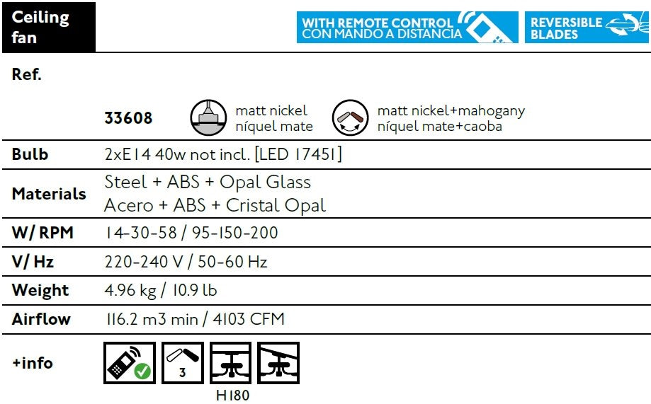 Ottimo Ventilatore Con Luce Centrale Mpc 33608 Panay