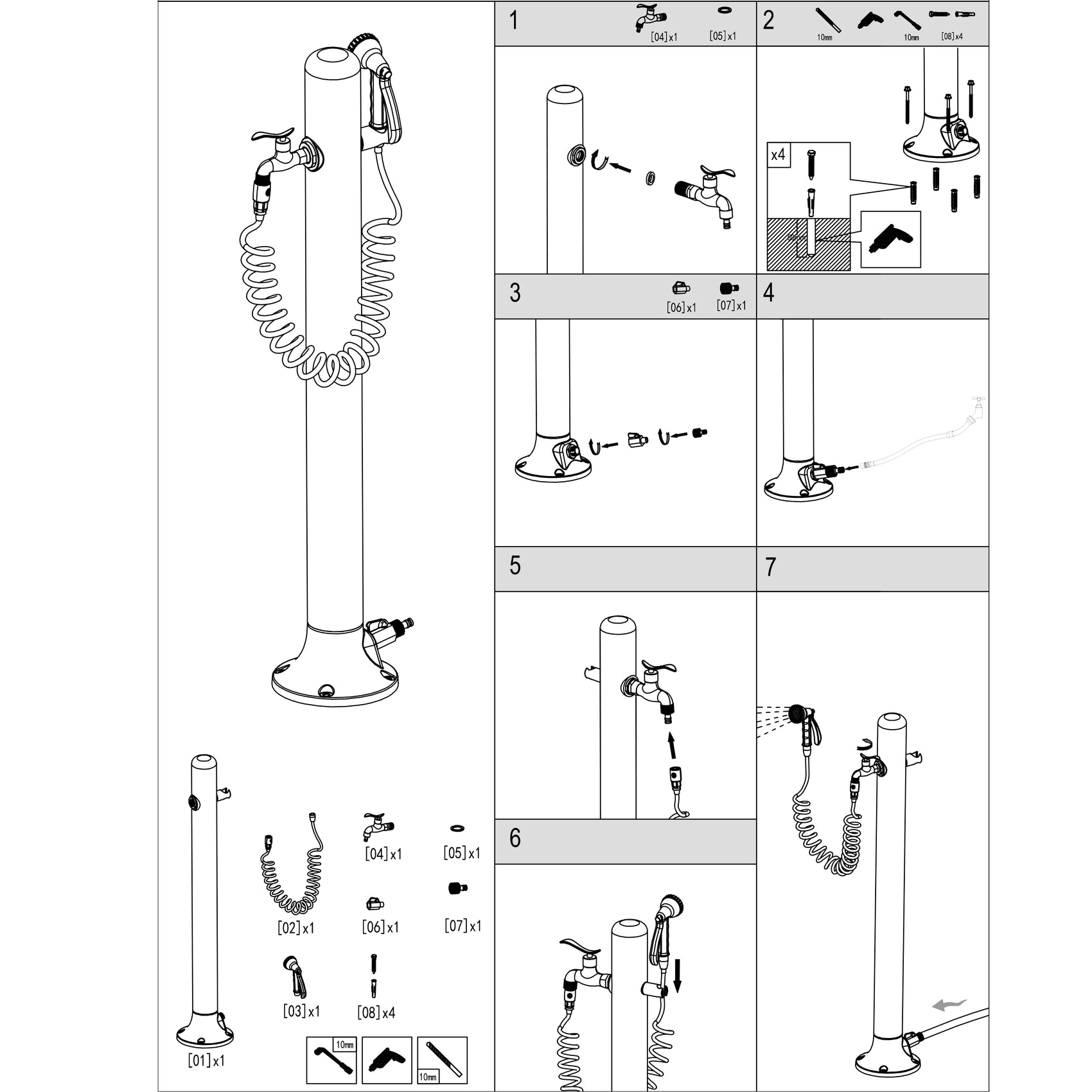 Fontana Da Giardino Nera In Alluminio Sined Con Tubo Da 75 m e Pistola a 8 Getti Resistente e Dal Design Elegante Acquista Ora Per Unirrigazione Efficiente e Duratura