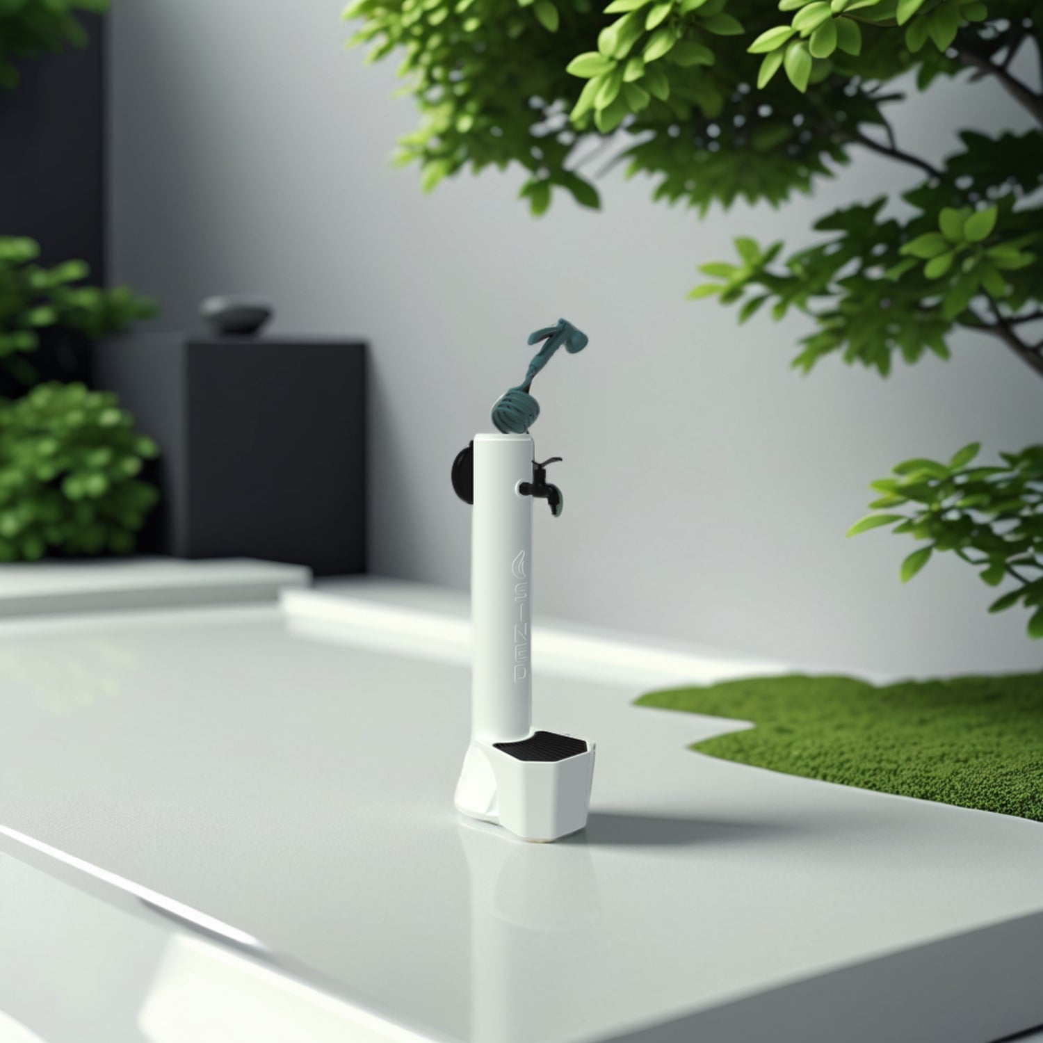 Fontana Da Giardino Bianca Con Rubinetto e Tubo Flessibile