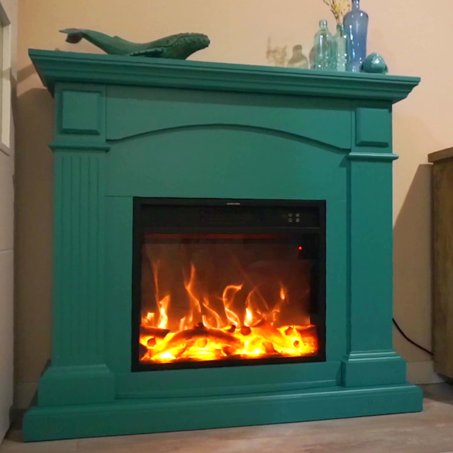 Fuego Galia Turquesa eleganza e funzionalita in un caminetto elettrico da 1500W con effetto fiamma LED realistico telecomando incluso