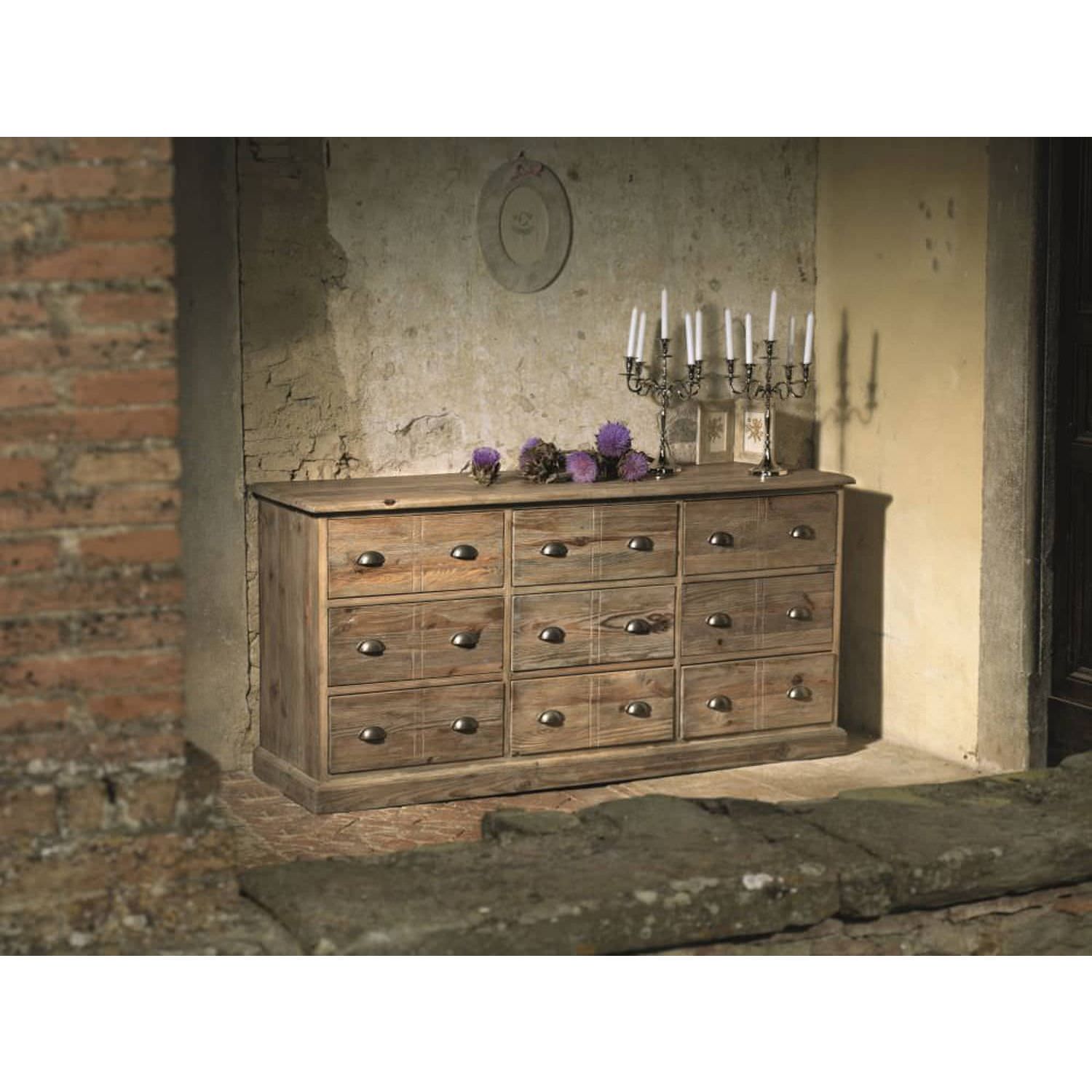 Cassettiera In Pino Vecchio Artigianale Con 9 Cassetti