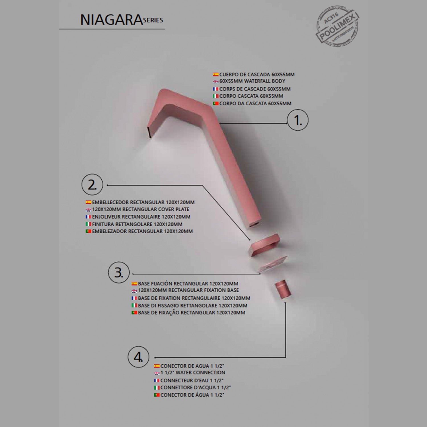 Cascata piscina inox 316L Niagara eleganza e durata