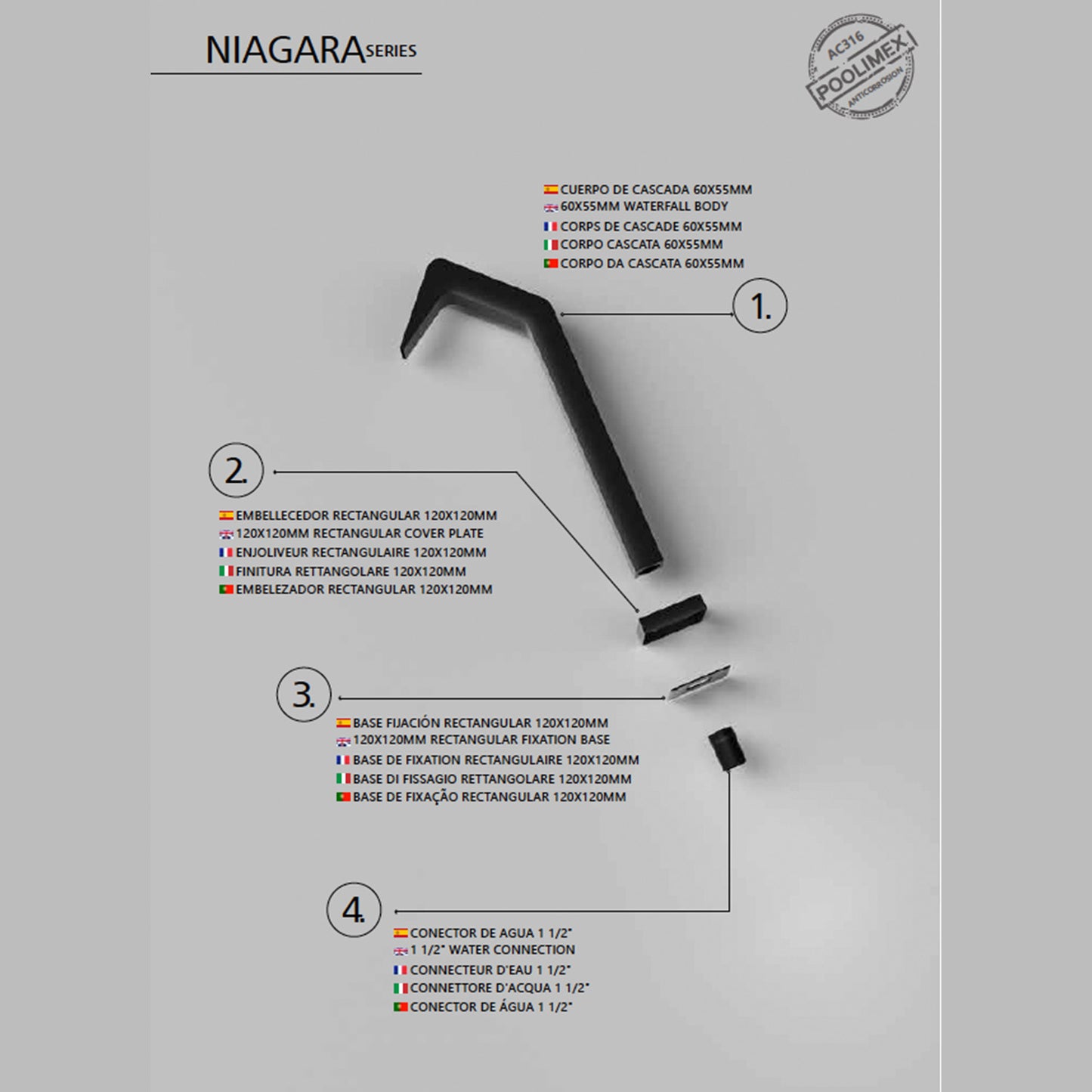 Cascata piscina inox 316 Niágara eleganza e durata