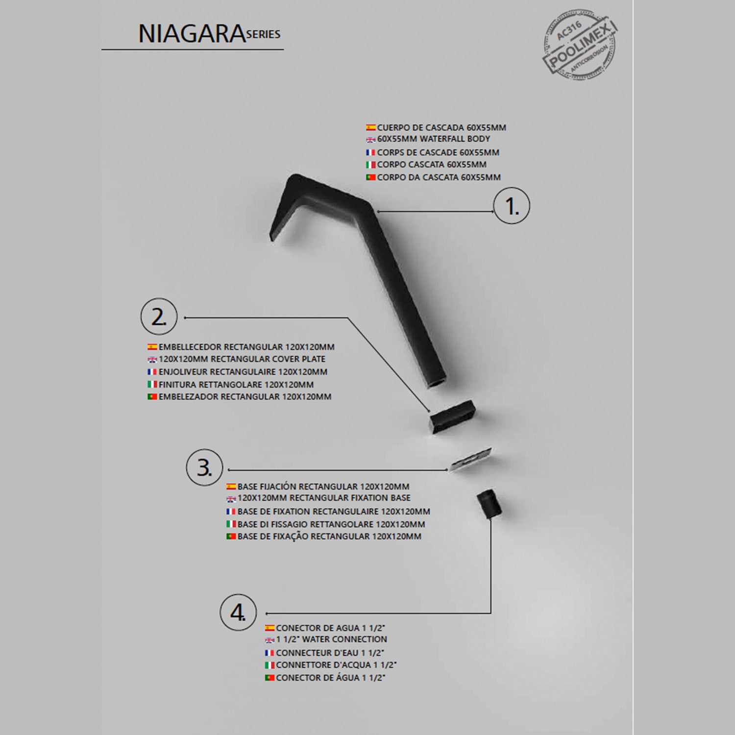 Cascata piscina inox 316 Niágara eleganza e durata