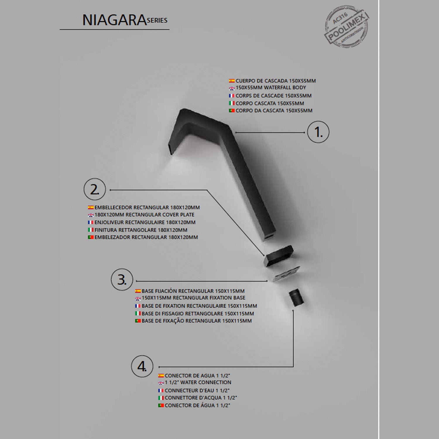 Cascata piscina inox 316 NIAGARA eleganza e qualita per esterni