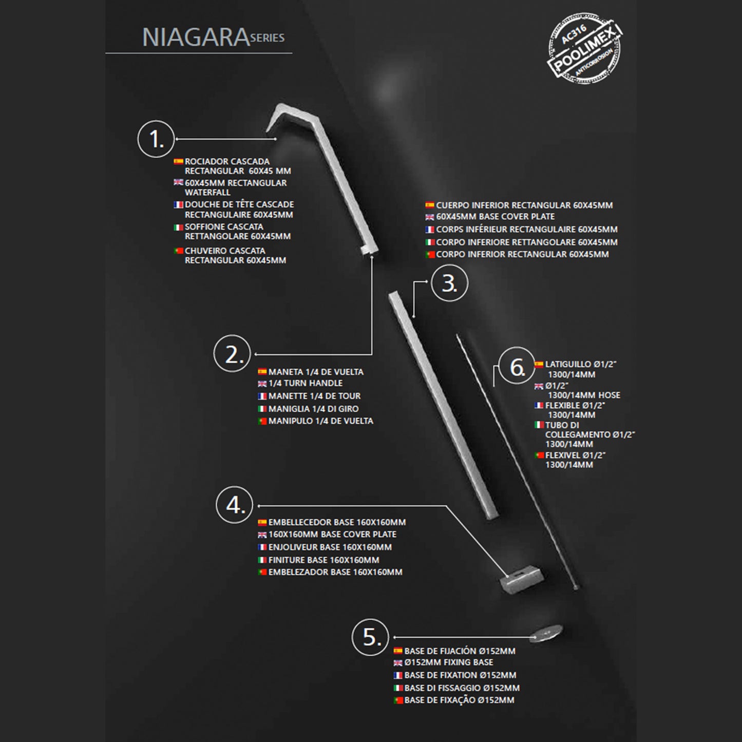 Doccia piscina Niagara in acciaio inox S316 eleganza e qualita per il tuo giardino