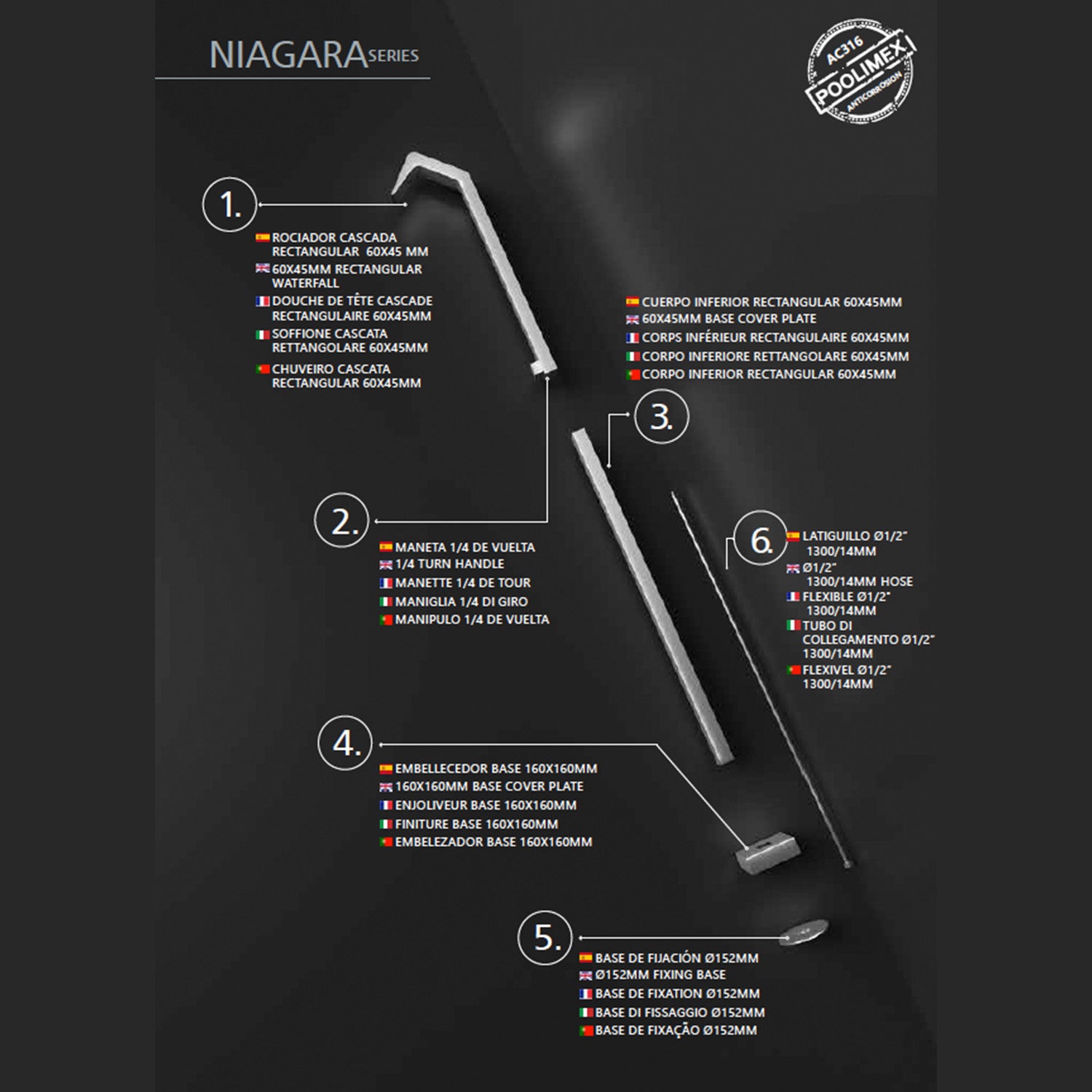 Doccia piscina Niagara in acciaio inox S316 eleganza e qualita per il tuo giardino
