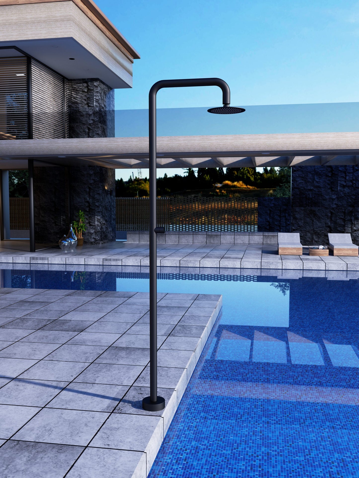 Doccia piscina inox 316 OREGON eleganza e qualita per il tuo giardino Realizzata in acciaio inox 316 nero offre resistenza allusura e alla corrosione Dotata di diffusore orientabile e rubinetto monoforo e laccessorio perfetto per gli spazi esterni