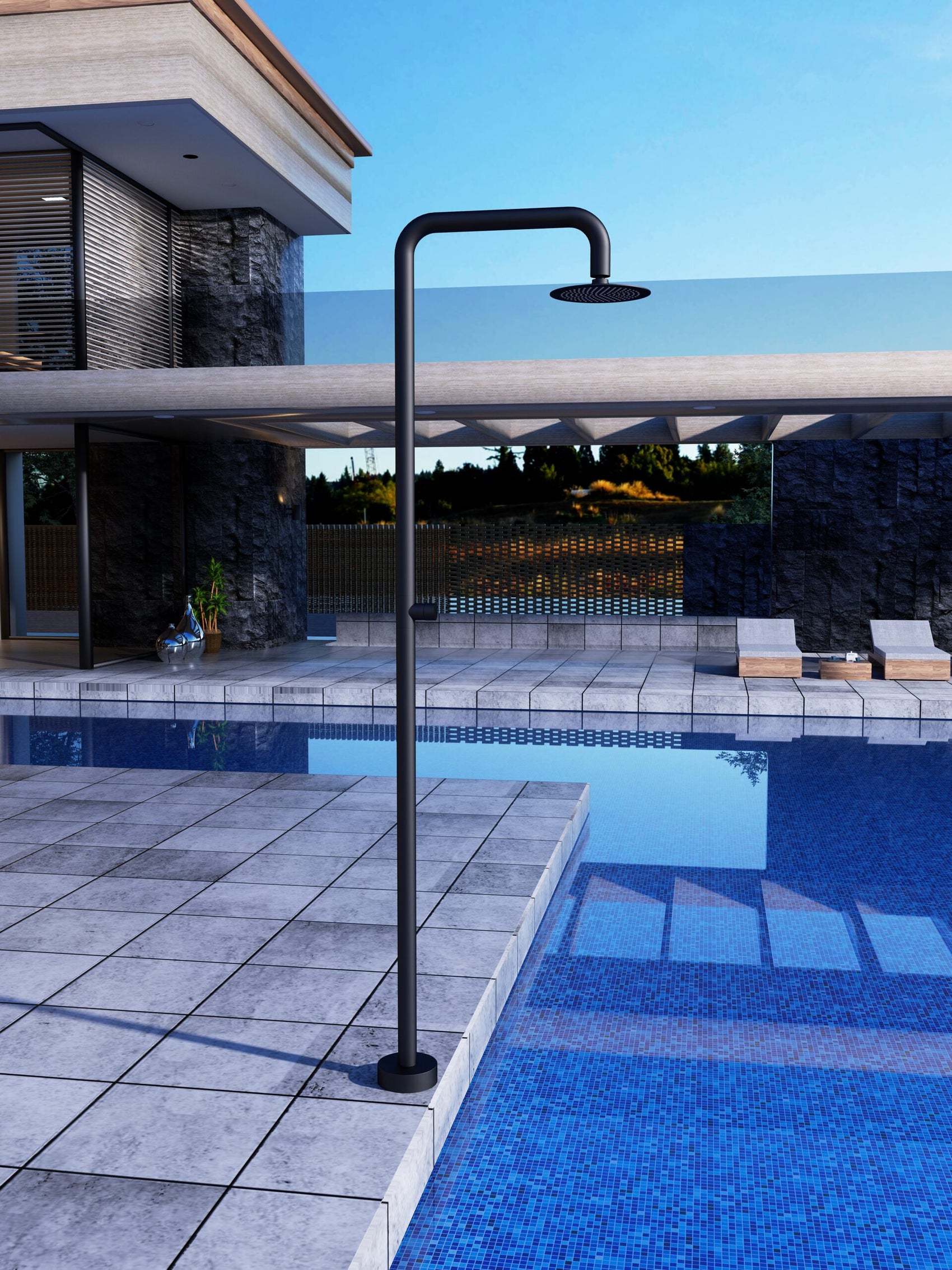 Doccia piscina inox 316 OREGON eleganza e qualita per il tuo giardino Realizzata in acciaio inox 316 nero offre resistenza allusura e alla corrosione Dotata di diffusore orientabile e rubinetto monoforo e laccessorio perfetto per gli spazi esterni