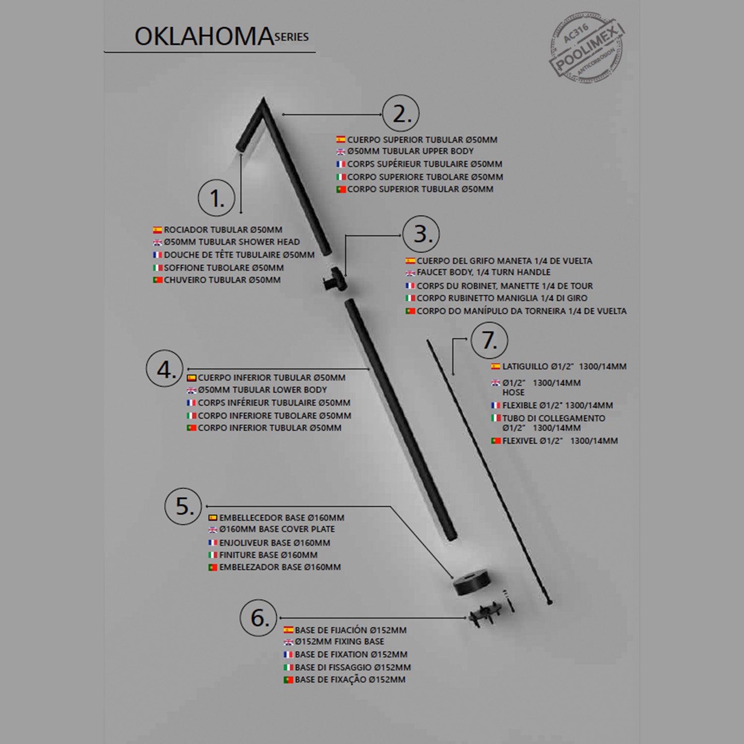 Doccia nera in acciaio 316 OKLAHOMA eleganza e durata