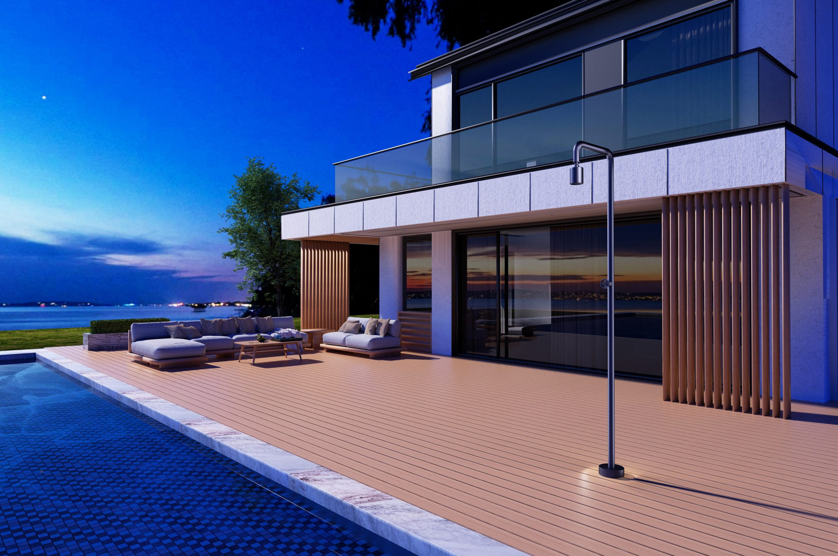 Doccia piscina blu in acciaio 316 eleganza e resistenza