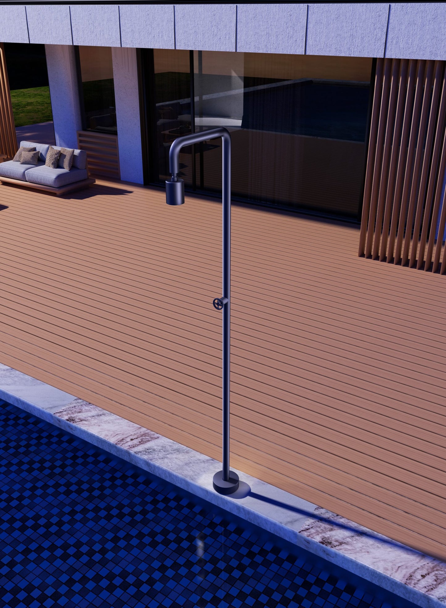 Doccia piscina blu in acciaio 316 eleganza e resistenza