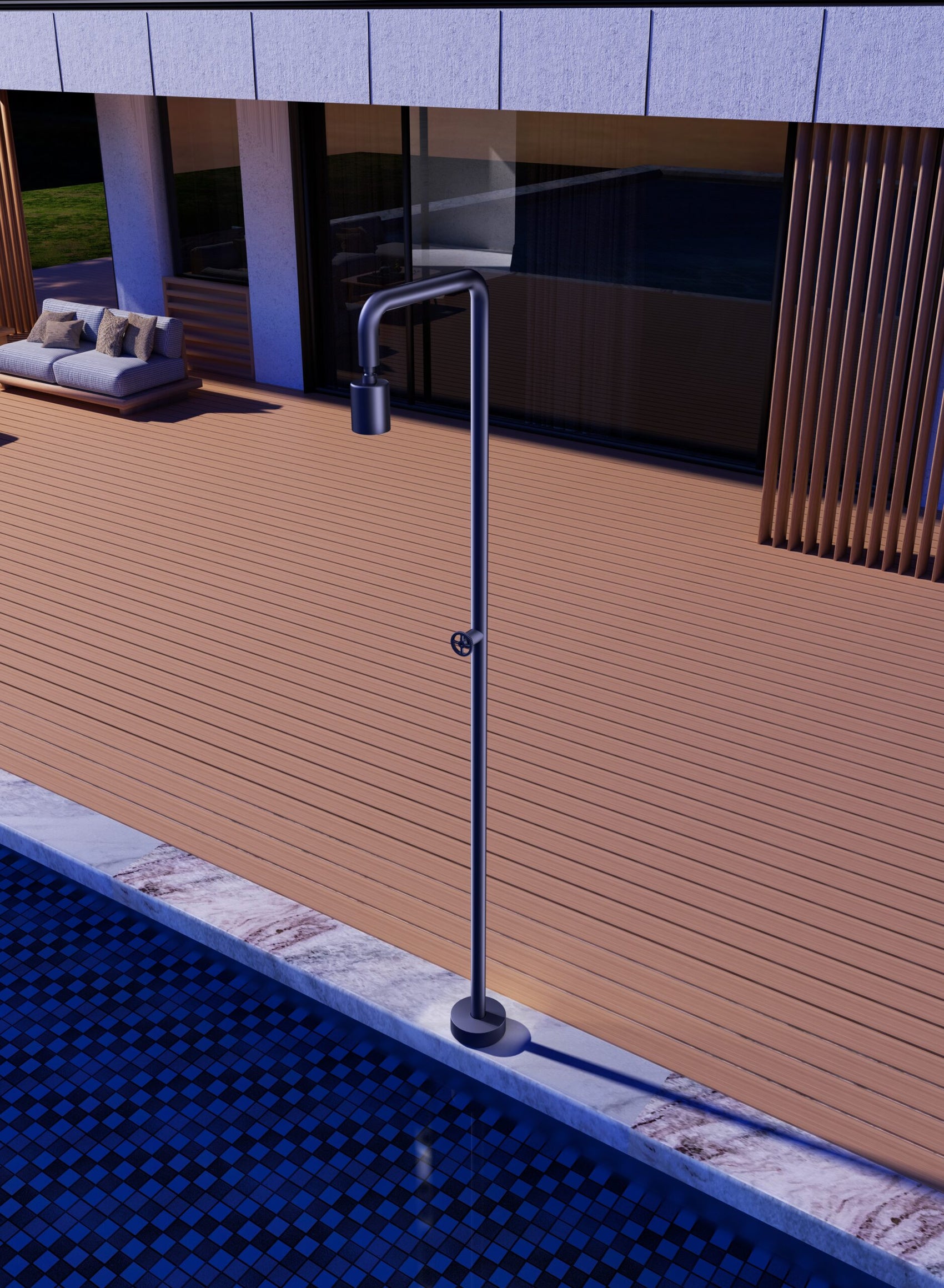 Doccia piscina blu in acciaio 316 eleganza e resistenza