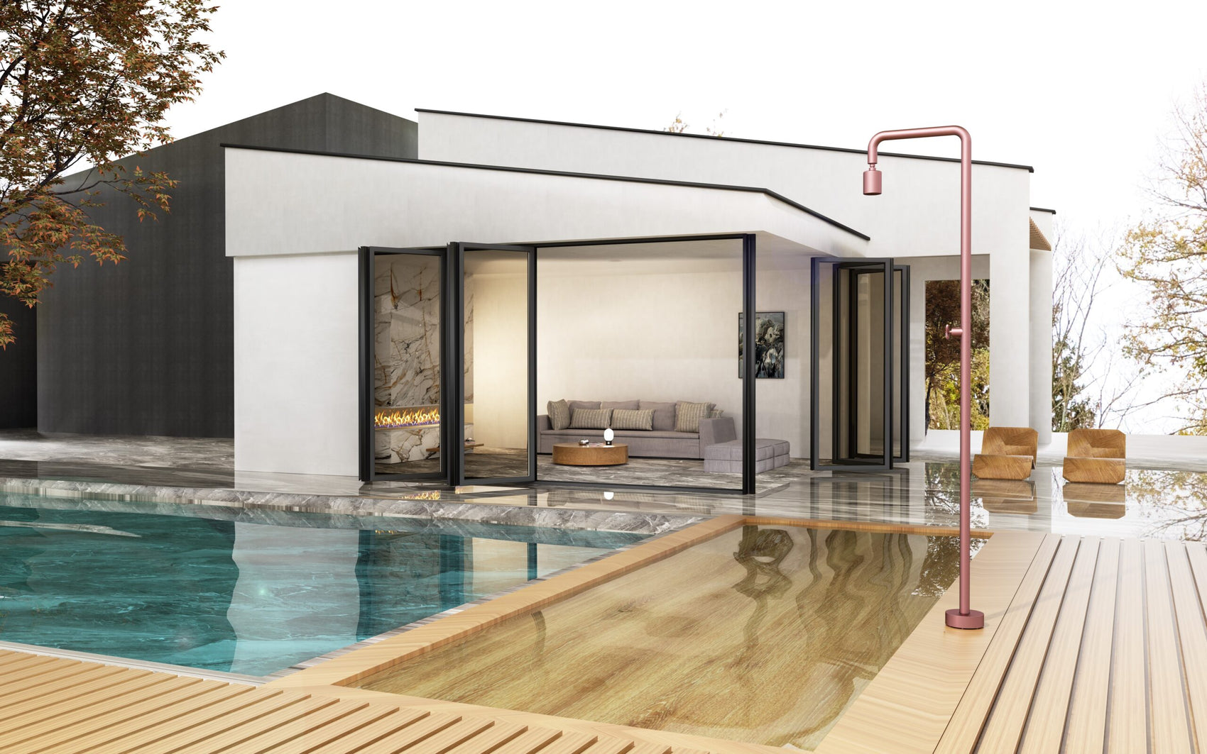 Doccia piscina in acciaio 316 rosa corallo eleganza e resistenza