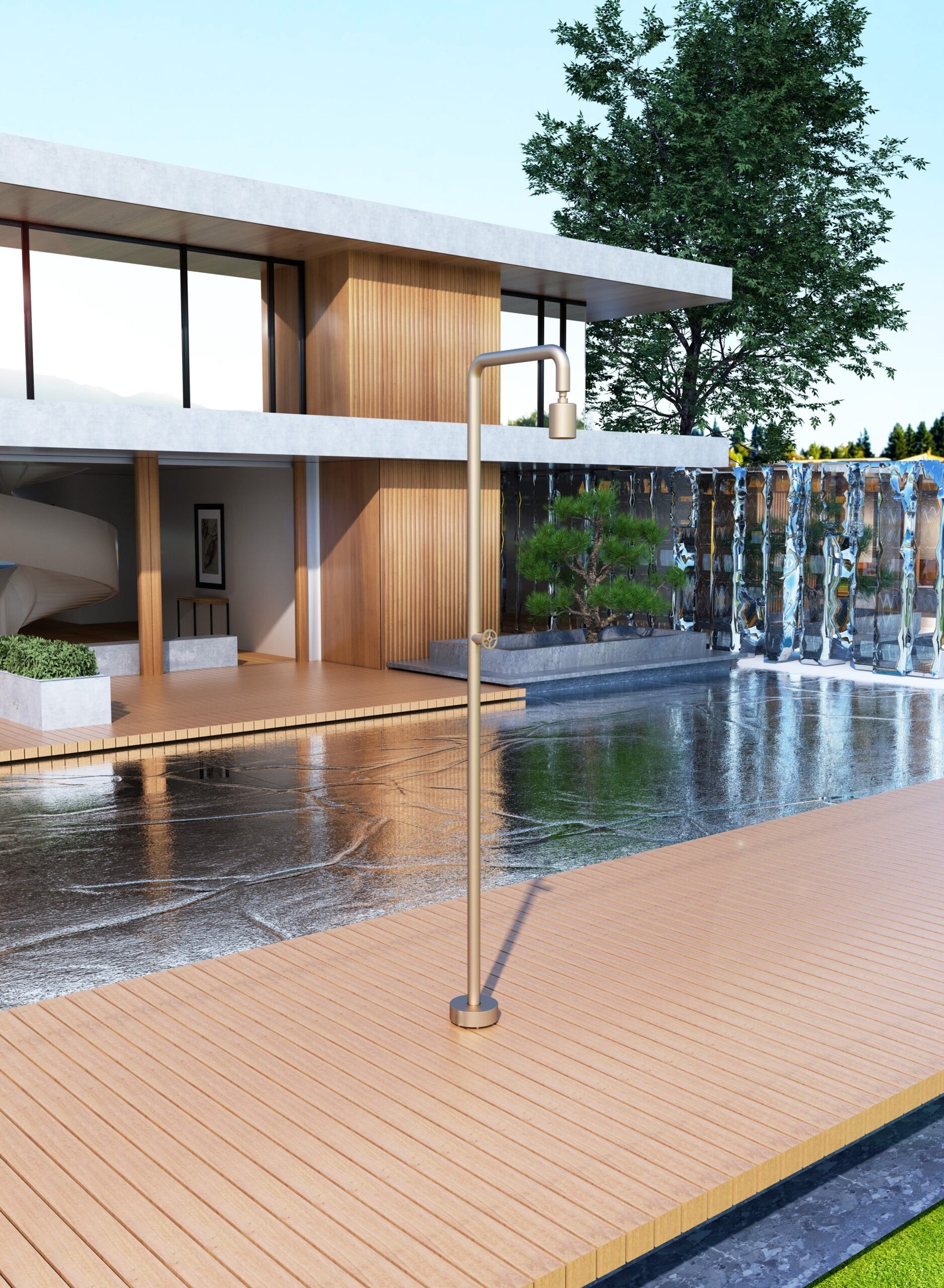Doccia da esterno beige in acciaio inox 316 per piscina