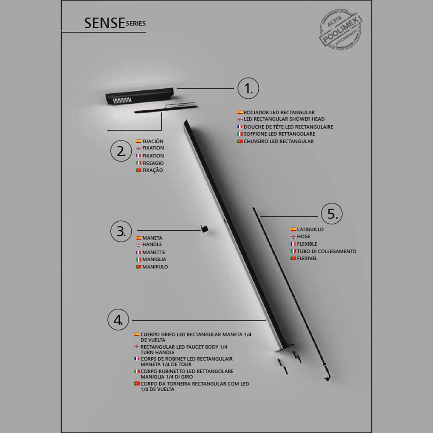 Doccia piscina acciaio 316 SENSE design moderno e resistente