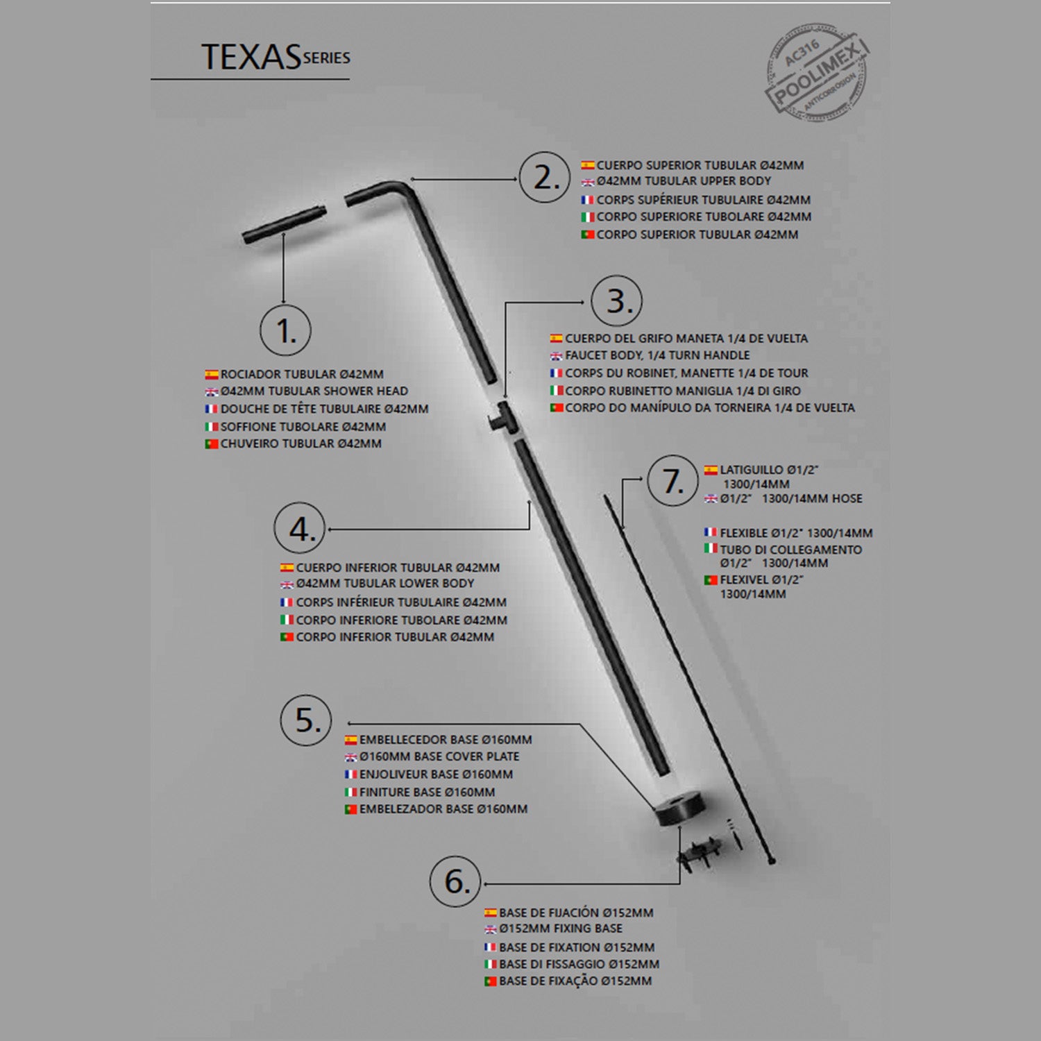 Doccia nera inox 316 texas eleganza e resistenza per il tuo giardino