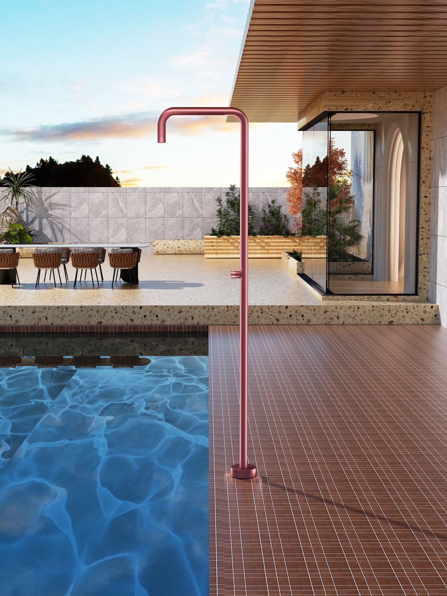 Doccia piscina UTAH in acciaio 316 rosa eleganza e resistenza per il tuo giardino