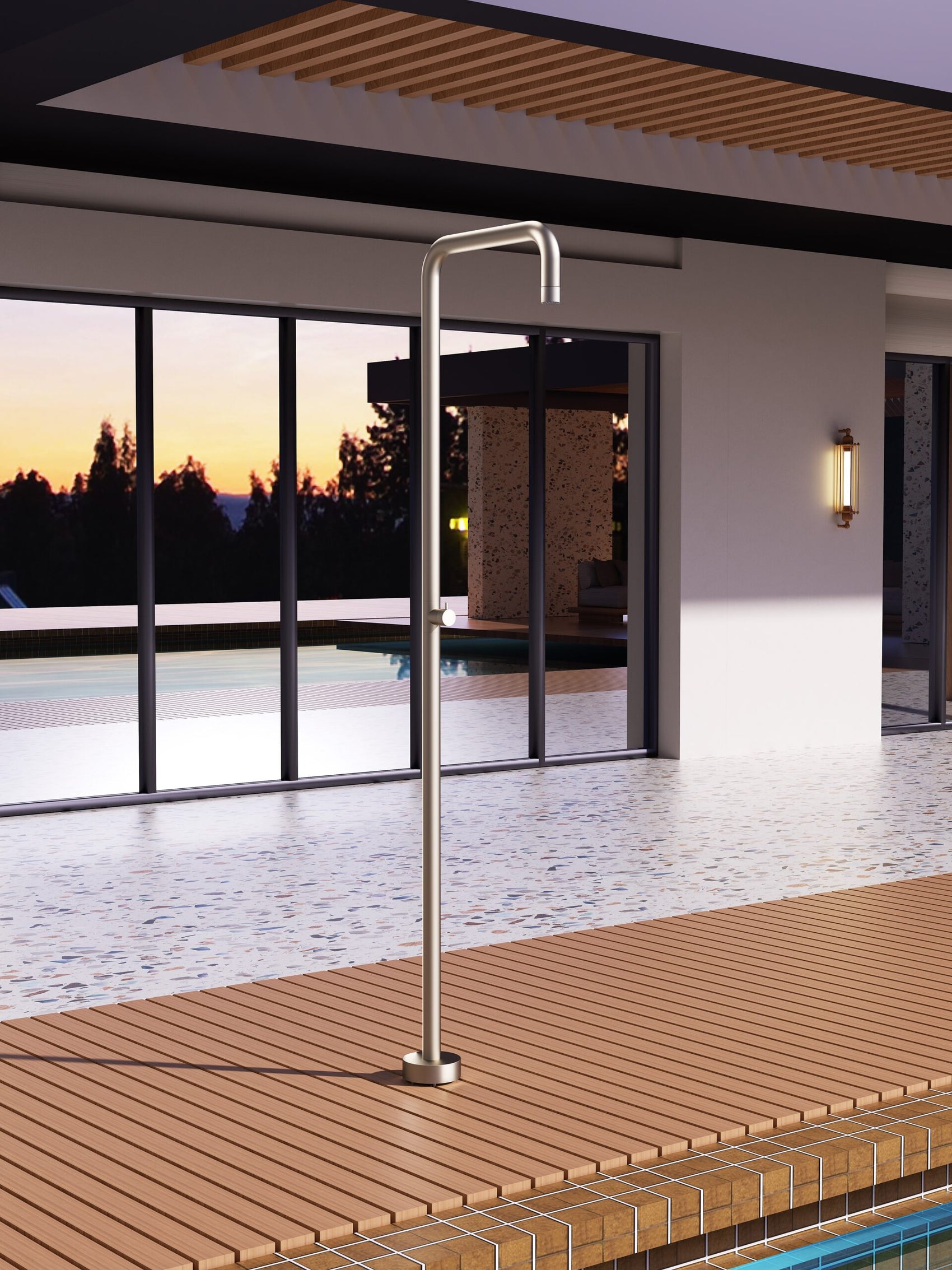 Doccia piscina UTAH beige in acciaio 316 eleganza e durata