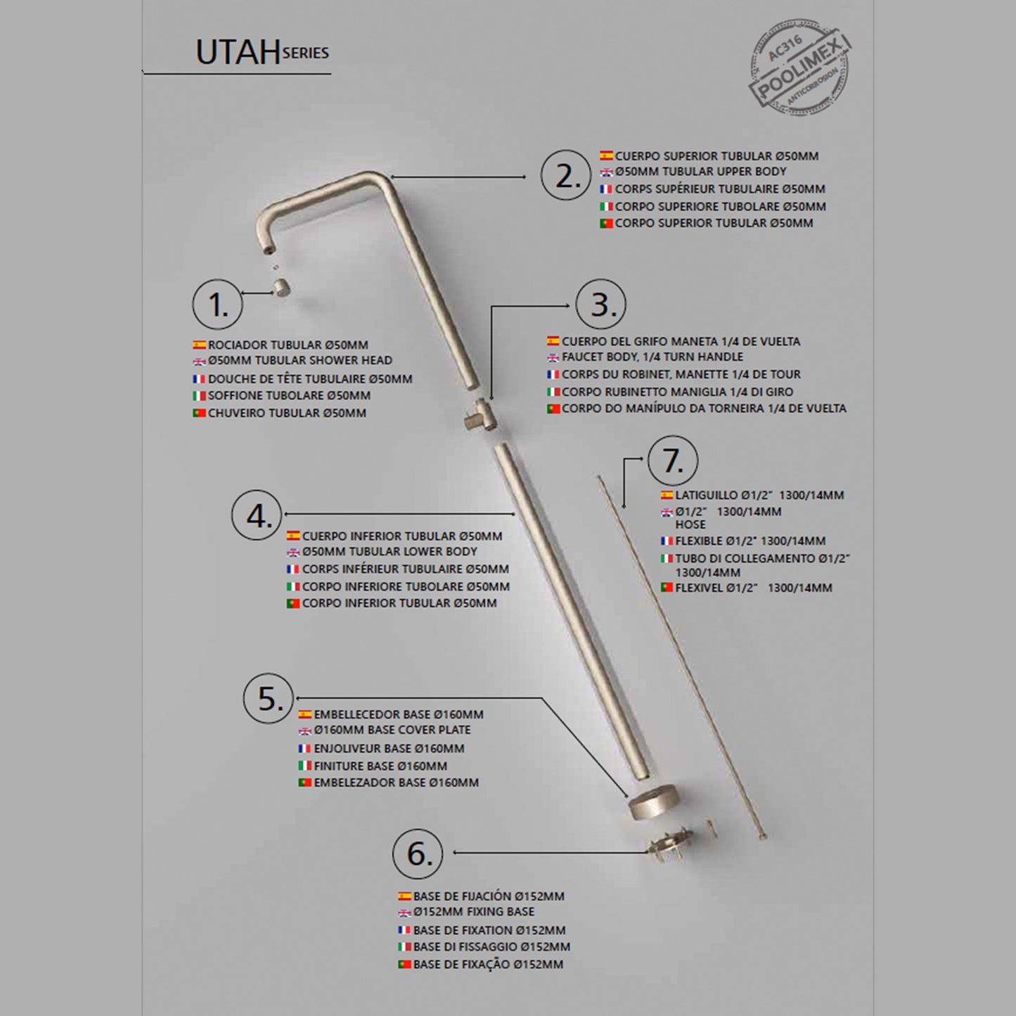 Doccia piscina UTAH beige in acciaio 316 eleganza e durata