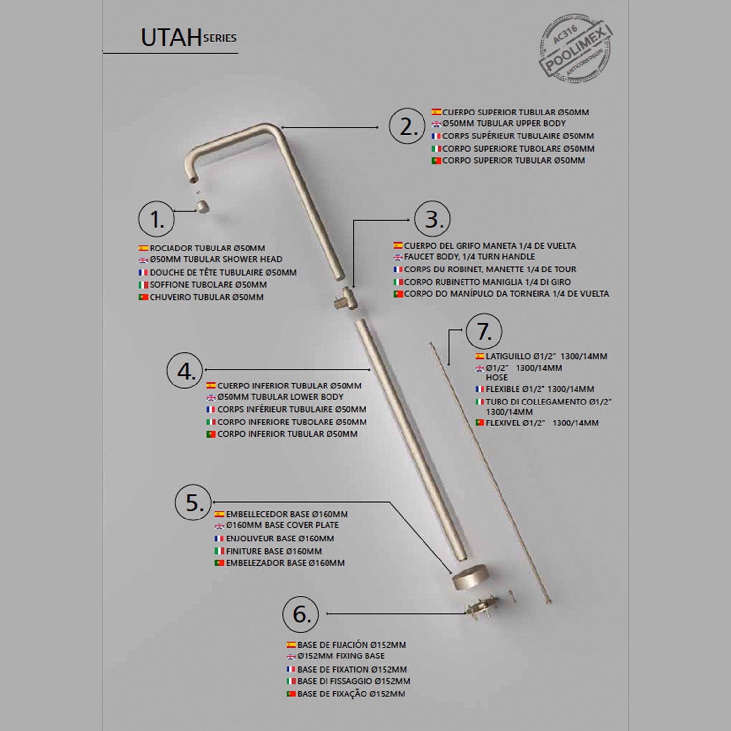 Doccia piscina UTAH beige in acciaio 316 eleganza e durata