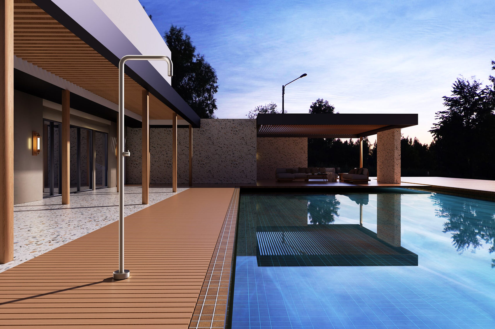Doccia piscina UTAH beige in acciaio 316 eleganza e durata