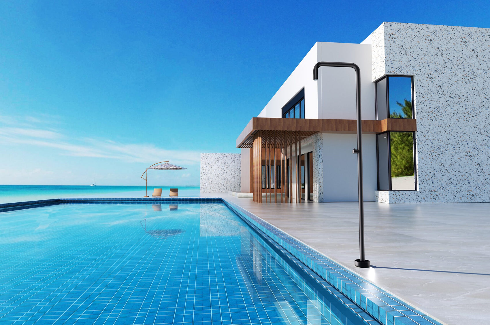 Doccia piscina Niagara in acciaio inox 316 eleganza e durabilita per il tuo giardino