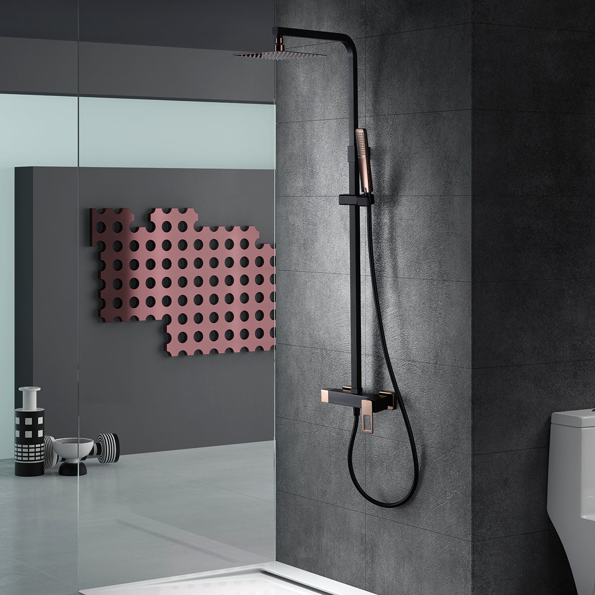 set doccia imex suecia nero oro rosa design elegante e qualita garantita