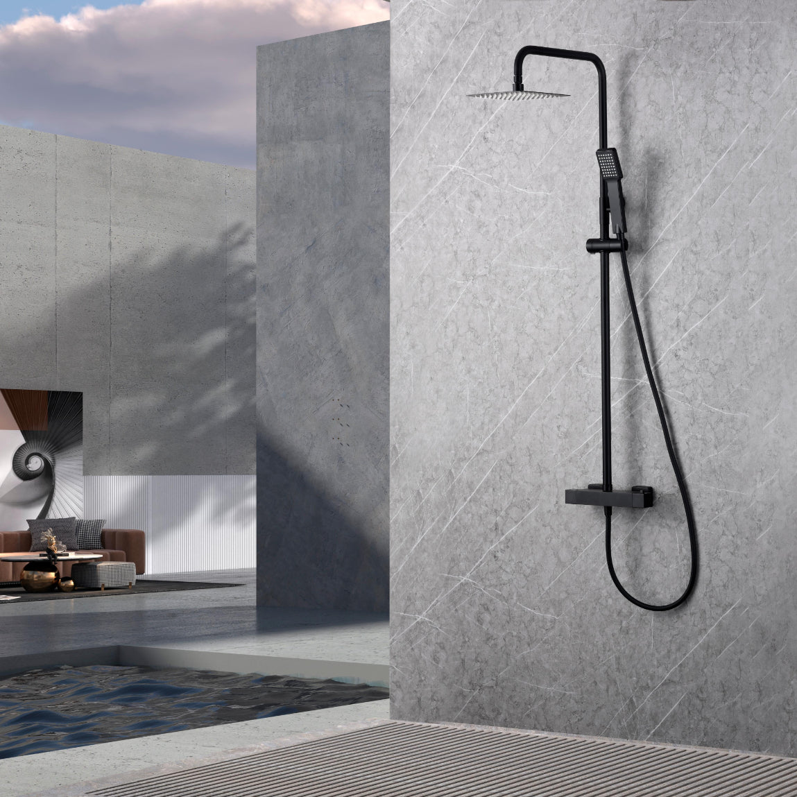 set doccia termostatico art nero opaco design qualita e dura