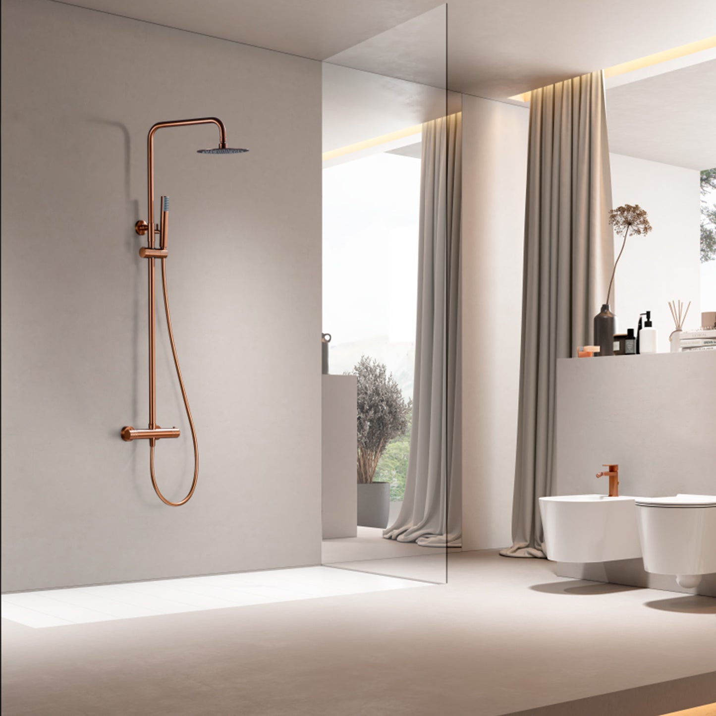 Colonna doccia termostatica serie Genova in oro rosa