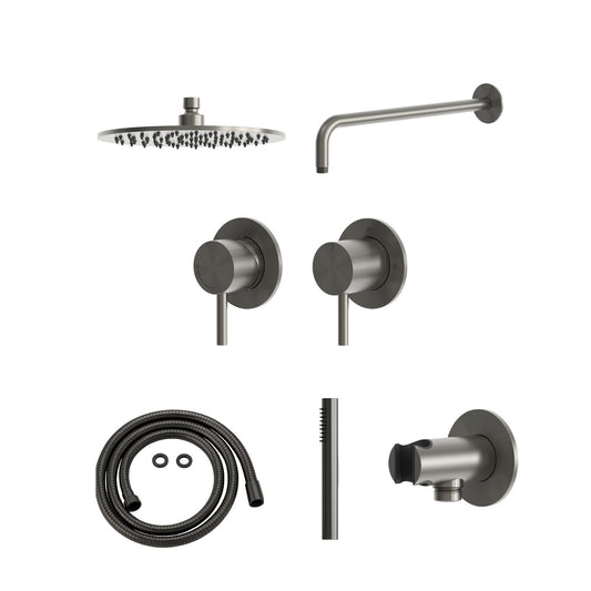 Conjunto de duche encastrável de 25 cm, em cinzento-chumbo, com design elegante e devoluções