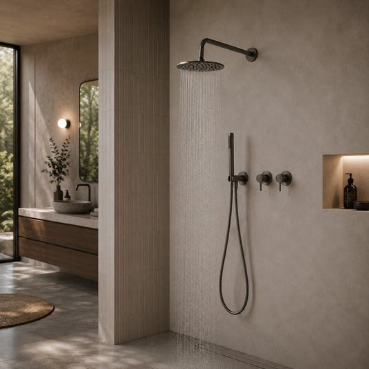 Kit de duche encastrado de 25 cm, gun metal, moderno e resistente