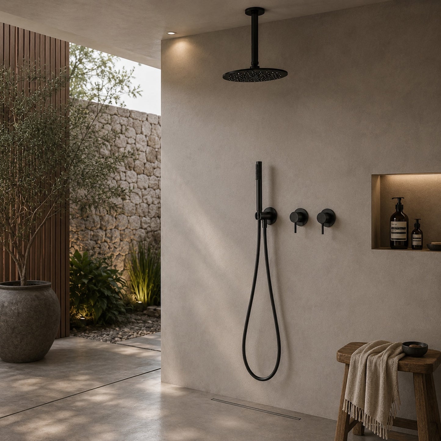 Kit doccia soffitto lungo 30 cm nero
