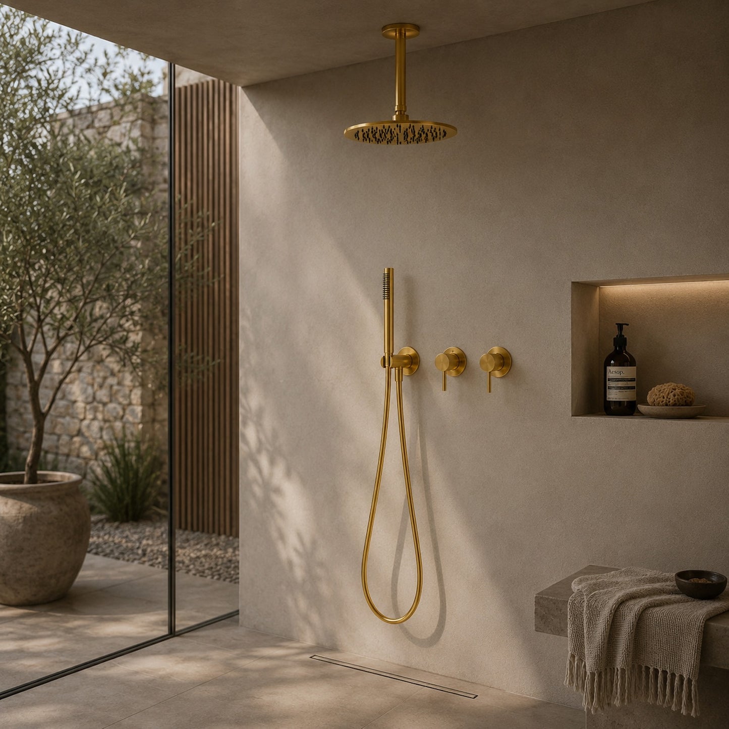 Kit doccia soffitto lungo 30 cm oro