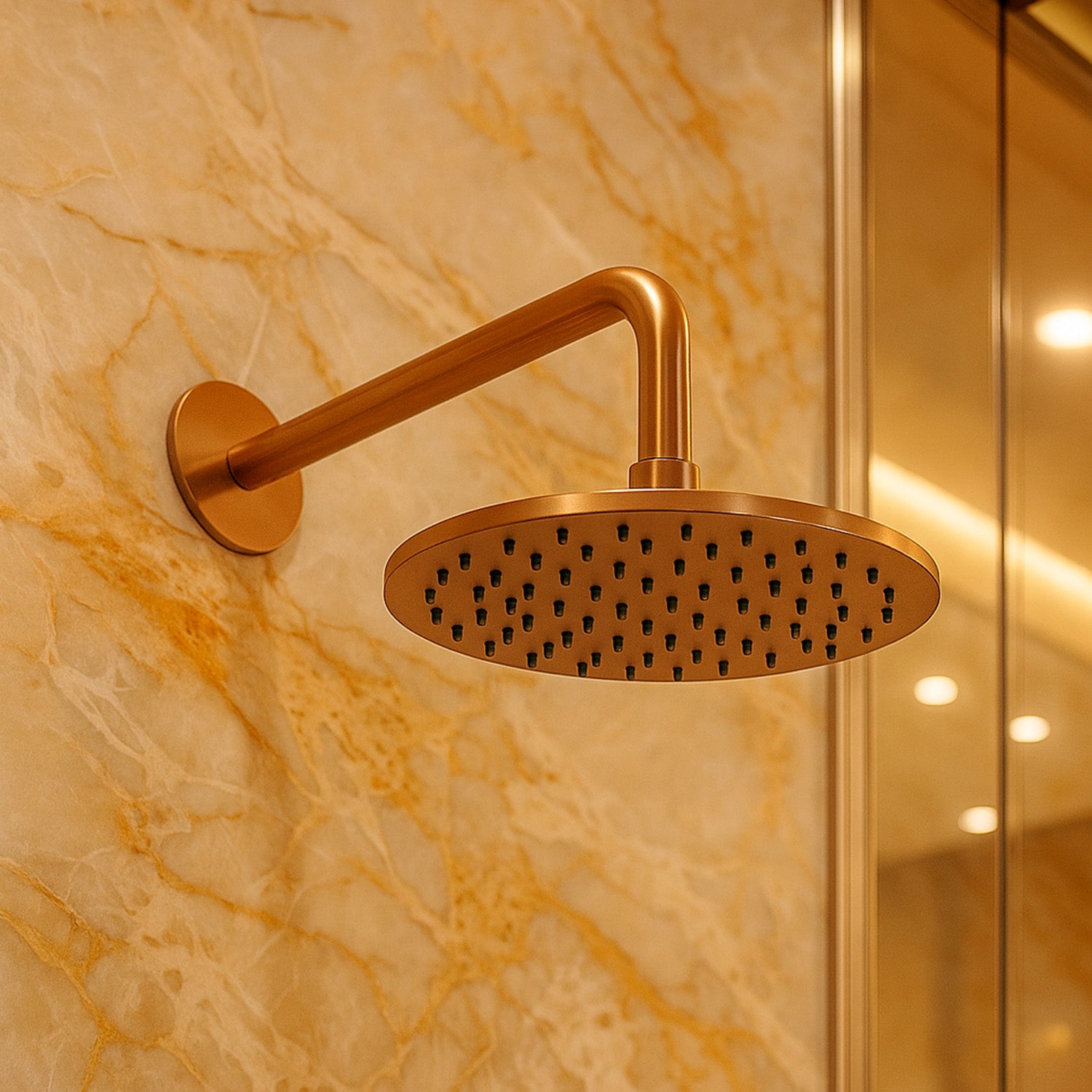 Soffione e Braccio Parete Inox Oro Rosa 25cm Eleganza e Qualita