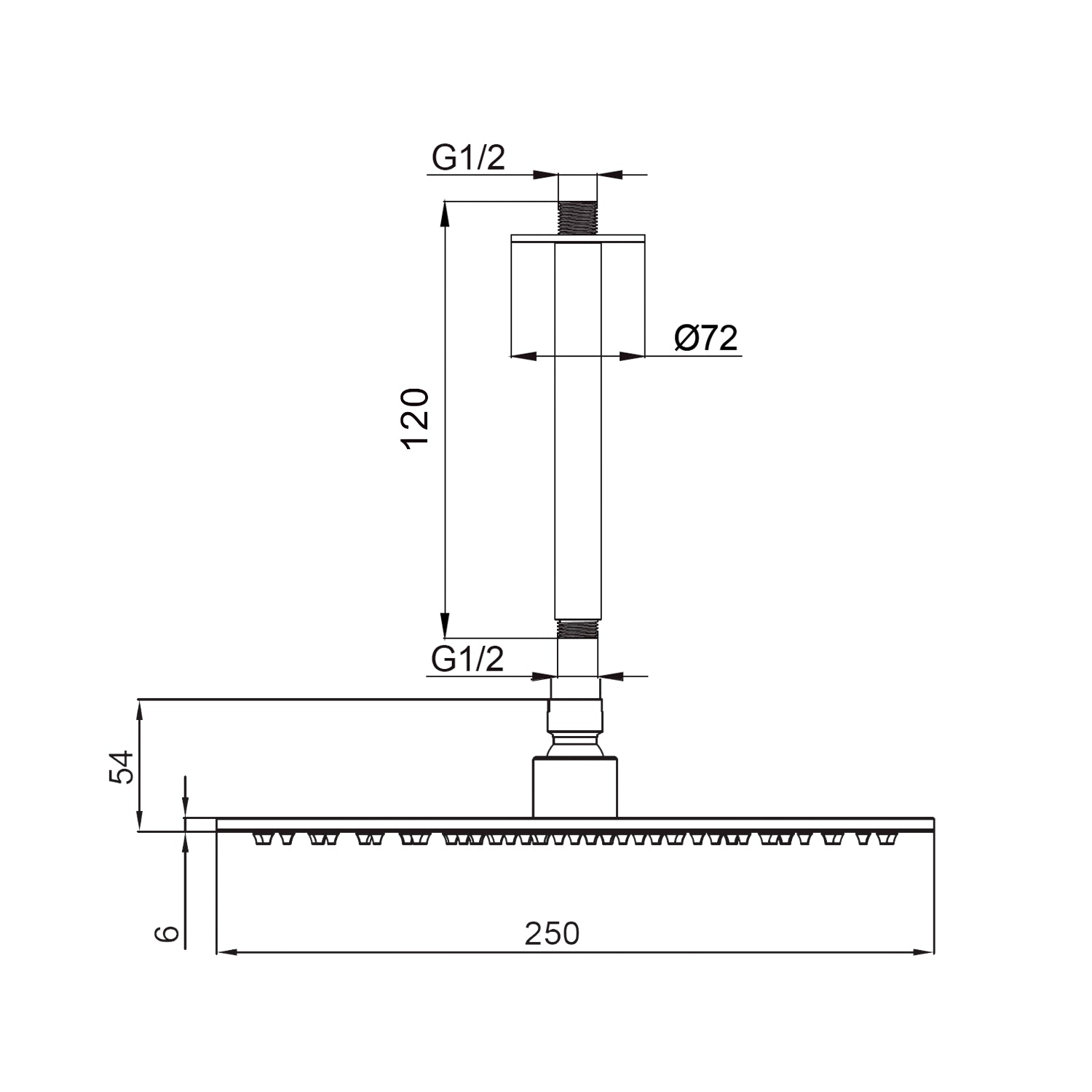 Soffione doccia soffitto 25 cm inox 316L canna fucile