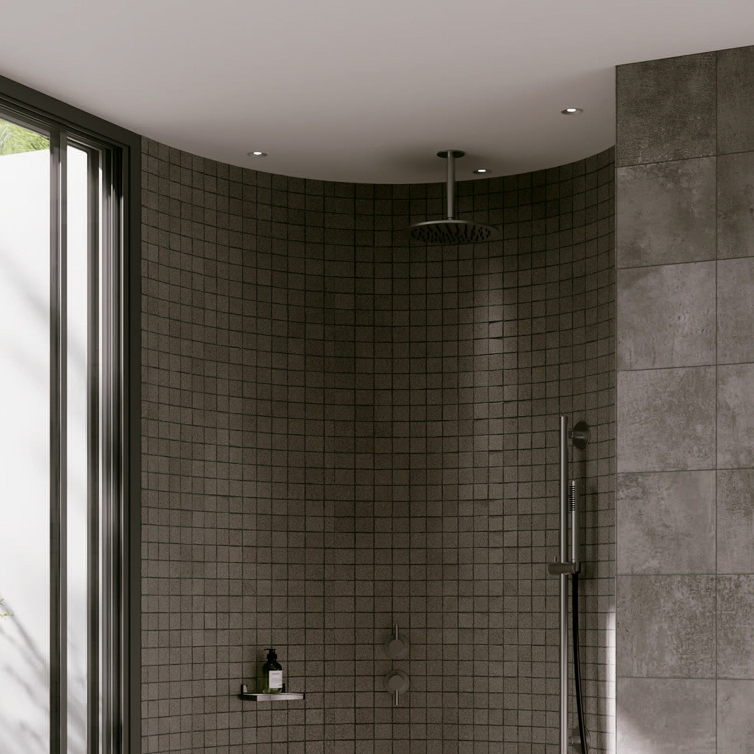 Kit soffione doccia 25 cm inox con braccio soffitto eleganza e qualita per il tuo bagno
