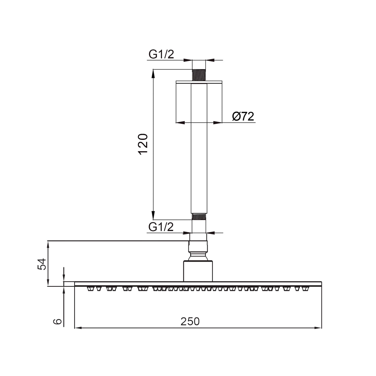 Kit soffione doccia 25 cm inox con braccio soffitto eleganza
