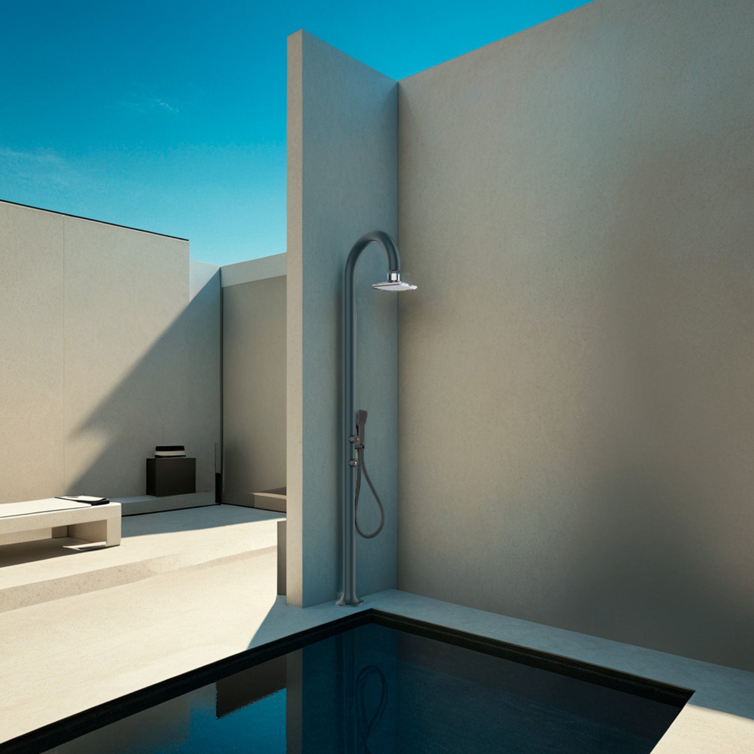Doccia Grigia In Alluminio Con Soffione Led e Doccino