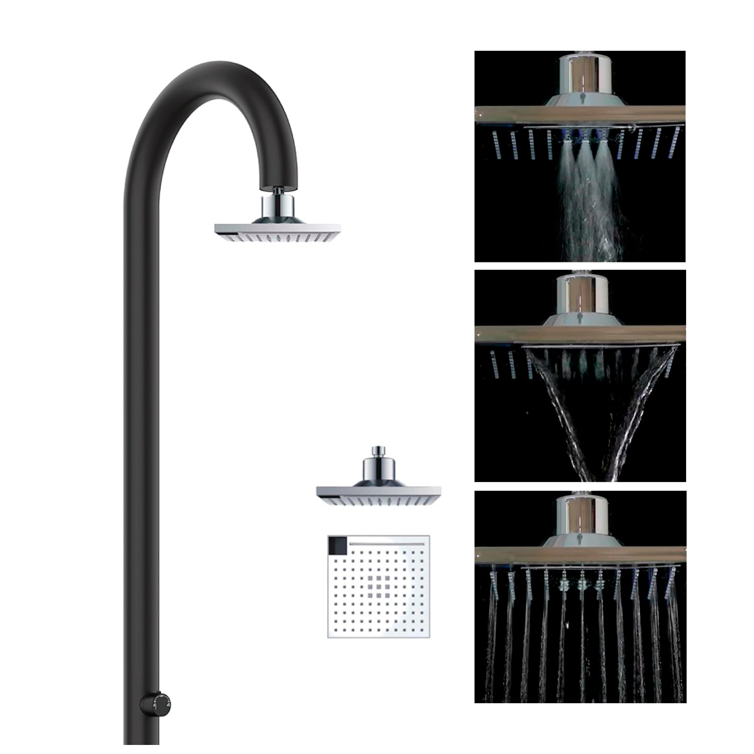 Doccia Nera In Alluminio Con Soffione Lcd e Doccino