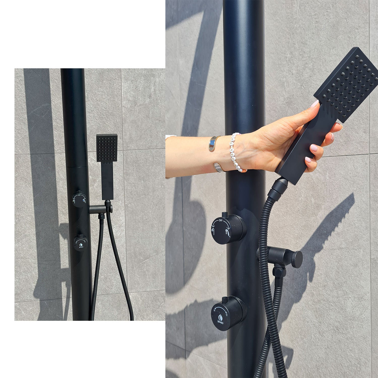 Doccia Nera In Alluminio Con Soffione Led e Doccino Mobile