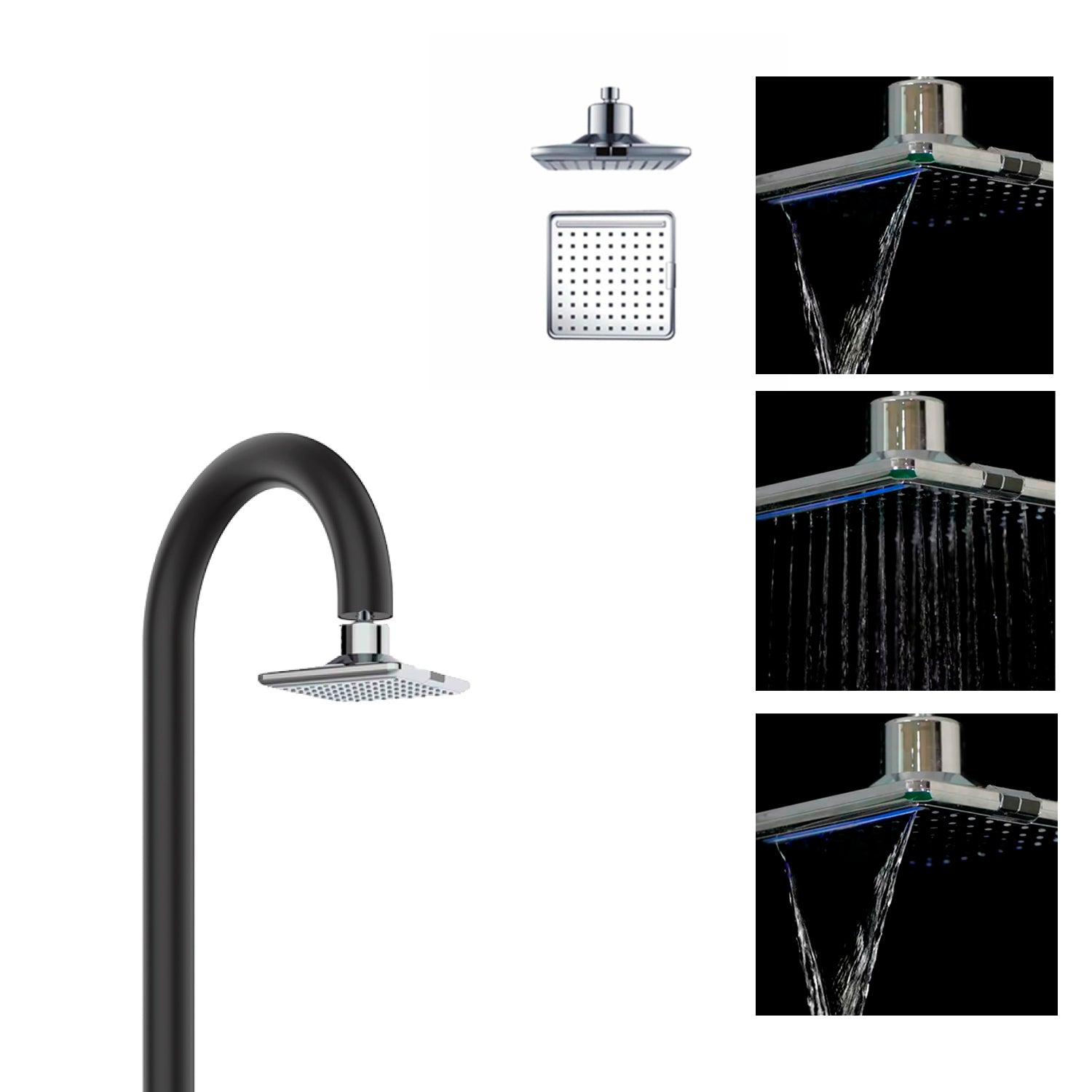 Doccia Nera In Alluminio Con Soffione Led e Doccino Mobile