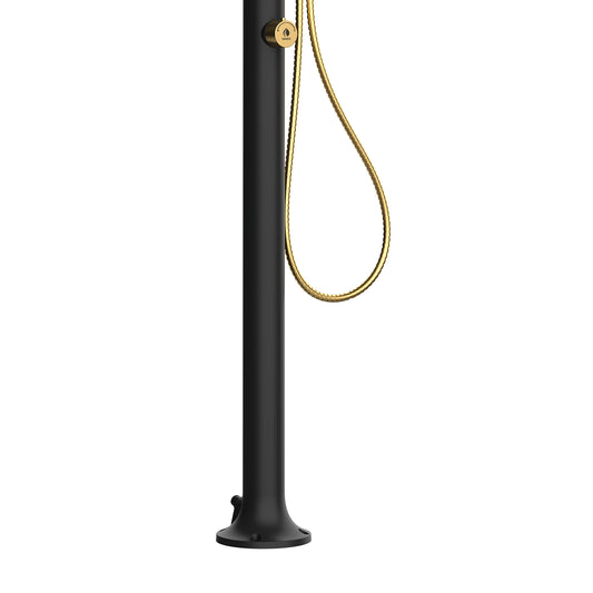 Duche preto e dourado em alumínio com chuveirinho, design elegante e R