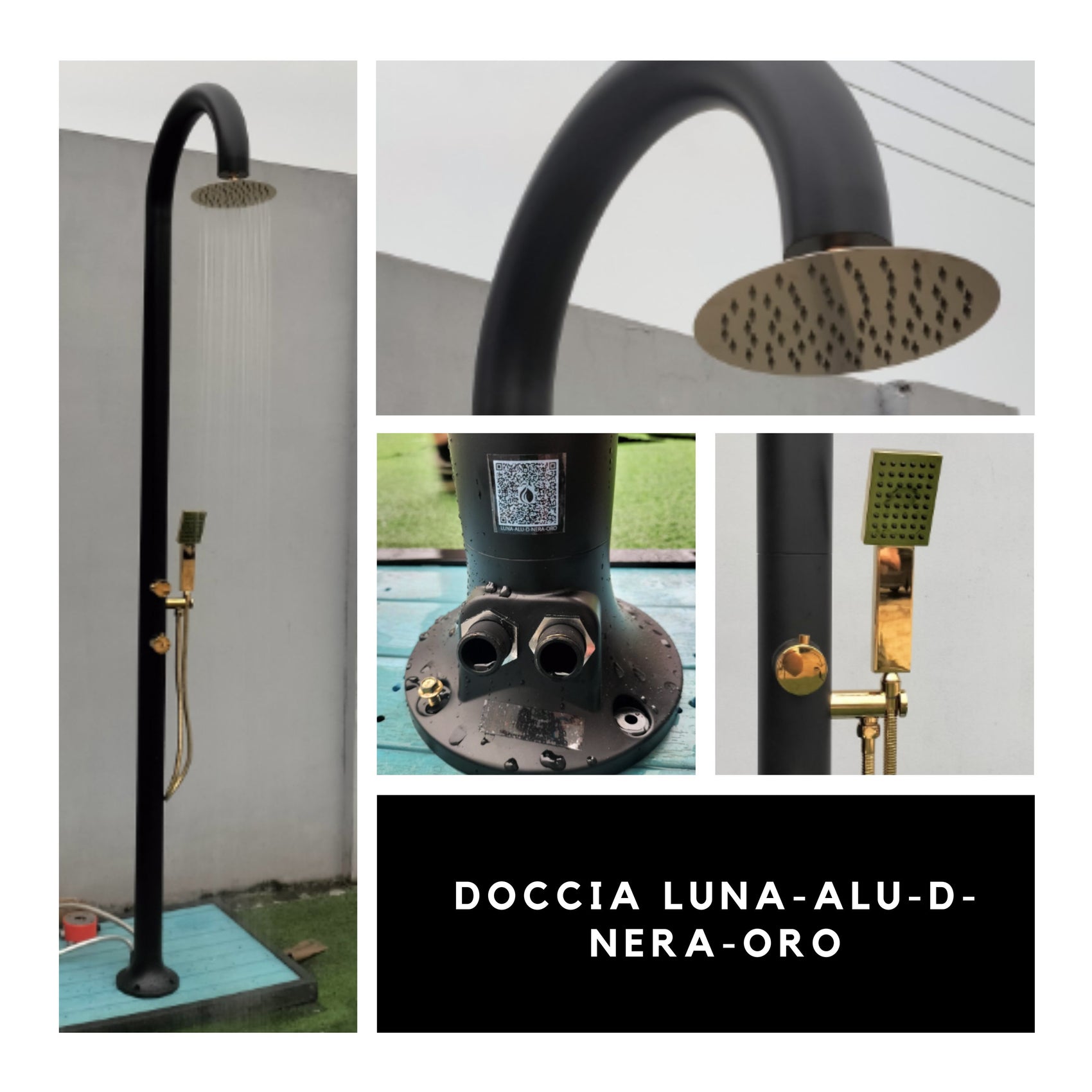 Doccia Nera Oro In Alluminio Con Doccino Design Elegante e Resistente