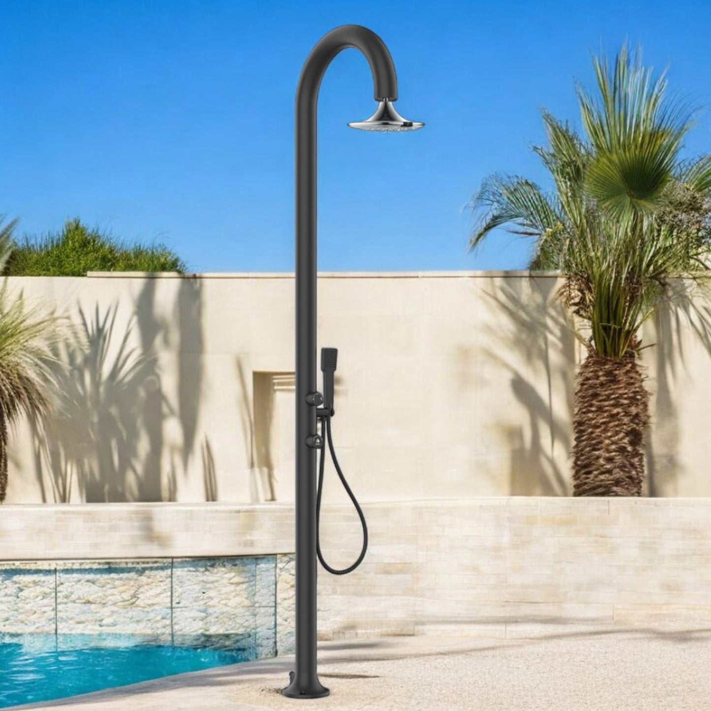 Doccia Luna Nera In Alluminio Con Soffione Sensor Eleganza e Funzionalita Per Interni Ed Esterni