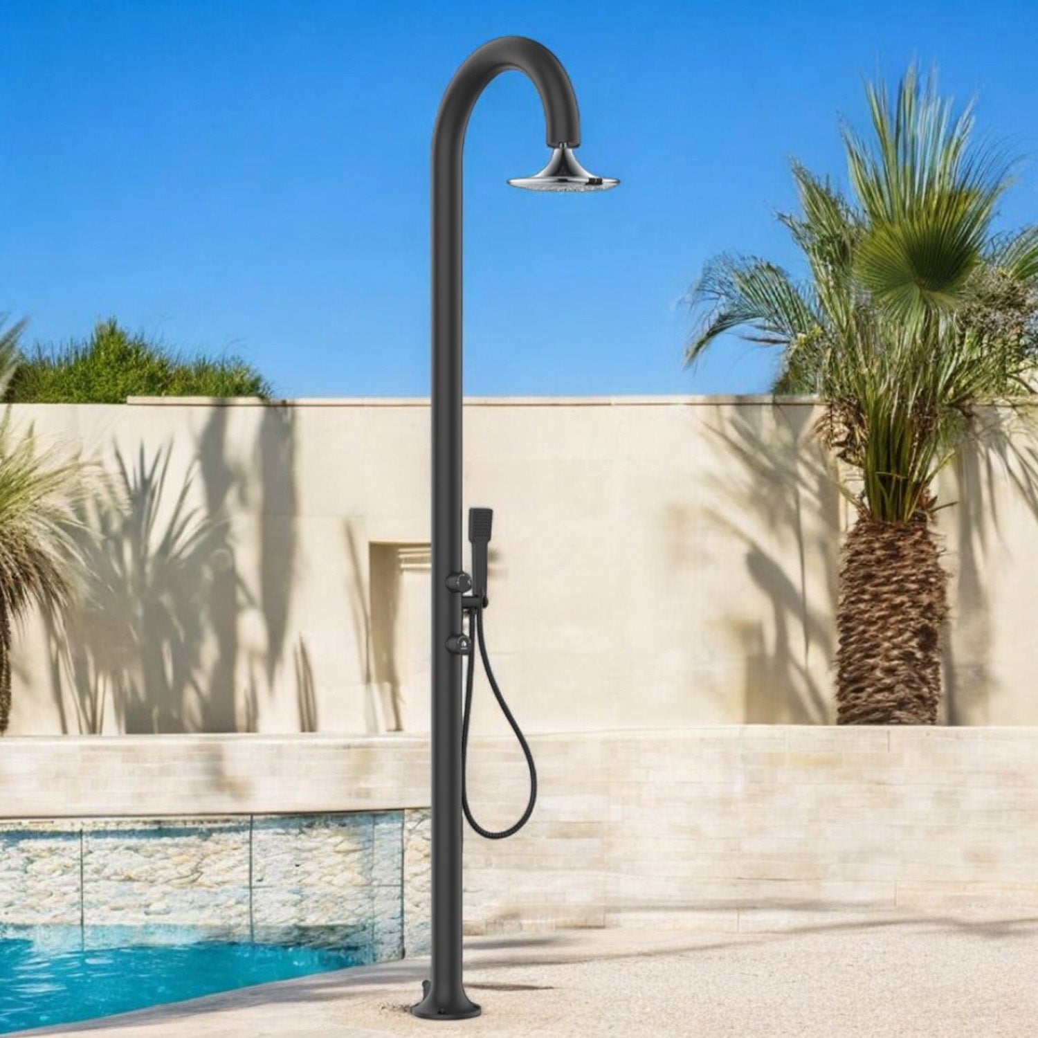 Doccia Luna Nera In Alluminio Con Soffione Sensor Eleganza e Funzionalita Per Interni Ed Esterni