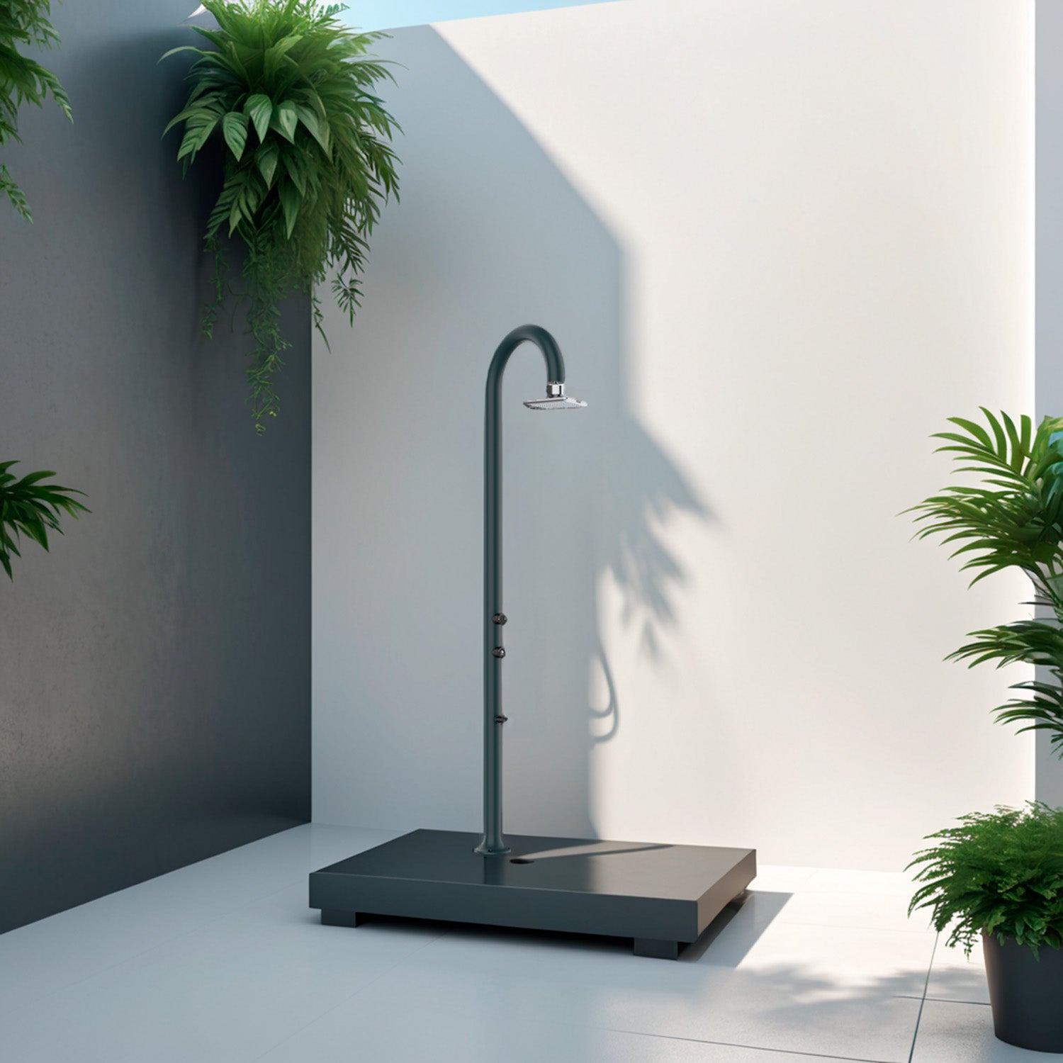Doccia Esterna In Alluminio Grigia Con Soffione Led e Termometro Lcd